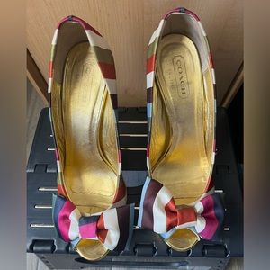 Multi Colored Striped Satin Coach Heels